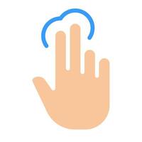 Press with two fingers. Tap, swipe, push, make a screenshot, touch screen, control panel, shut down, settings, fingerprint scanner, user, device, gesture. Colorful icon on white background vector