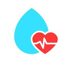 Waterdrop with a heart. Cardiology, rhythm, heartbeat, measure pulse, examination, treatment, myocardial infarction, attack, biometrics, biometric data, saturation. Colorful icon on white background vector