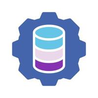 Database inside gear. Settings, adjustment, customization, organized information storage, order, table, spreadsheet, query, SQL, store the data, limited access. Colorful icon on white background vector