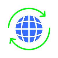 Globe with circular arrows. Geography, Internet, global network, www, world wide web, map, navigation, travel, Earth, planet, cartography, environment. Colorful icon on white background vector