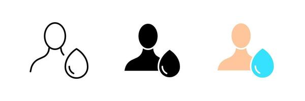Man with a waterdrop. Drinking clean water, drink, hygiene, cleanliness, moisturizing, useful elements, personal care. set icon in line, black and colorful styles isolated on white background vector