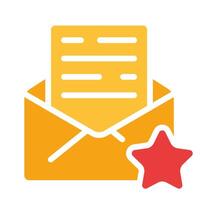 Document in envelope with star. Mark as important, add to bookmarks, incoming message, email, file, text, business communication, conversation, documentation, report. Colorful icon on white background vector