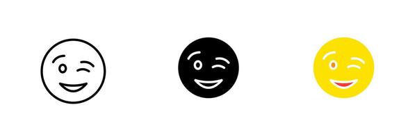 Winking emoticon. Wink, smile, express emotions, feelings, communication online, social network. set icon in line, black and colorful styles isolated on white background vector