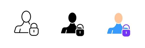 Man with a lock. Personal data, restricted access, information, account, data protection. set icon in line, black and colorful styles isolated on white background vector