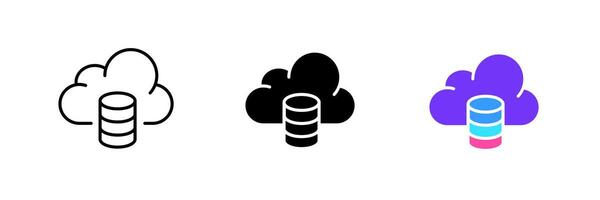 Database with cloud storage. Remote server, online, internet, information, data, download. set icon in line, black and colorful styles isolated on white background vector