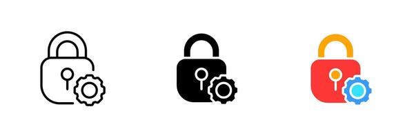 Lock with gear. Access settings, closed, forbidden, personal data, information protection, account. set icon in line, black and colorful styles isolated on white background vector