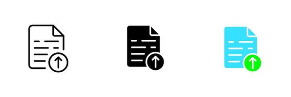 Document with up arrow. Upload to the cloud storage, online, internet, file management, remote server. set icon in line, black and colorful styles isolated on white background vector