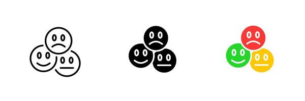 Emoticons with different emotions. Angry, happy, upset, express feelings, online communication. set icon in line, black and colorful styles isolated on white background vector