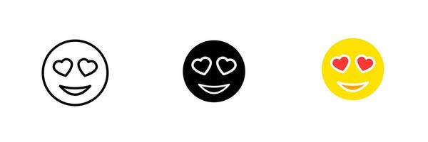 Emoticon with heart shaped eyes. Love, express feelings, adore, admire, like, online communication. set icon in line, black and colorful styles isolated on white background vector