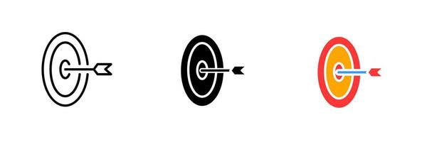 Target with arrow. Targeting, aim, planning, strategy, business, audience, goal, achievement. set icon in line, black and colorful styles isolated on white background vector