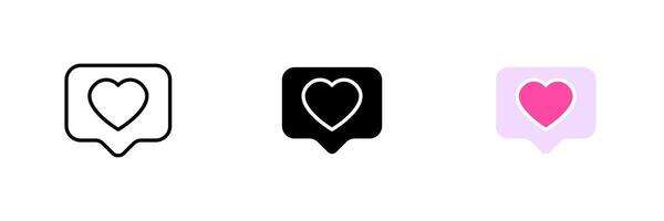 Speech bubble with a heart. Love letter, message, correspondence, express feelings, dating. set icon in line, black and colorful styles isolated on white background vector