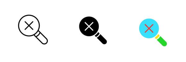 Magnifier with a cross. Cancel, deny, prohibit, prohibition, research, documents, file management. set icon in line, black and colorful styles isolated on white background vector