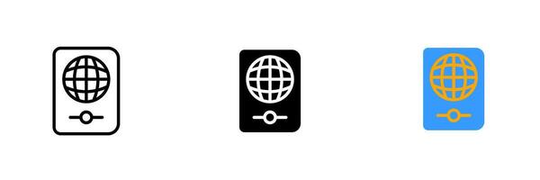 International passport. Personal document, chip, biometric, travel, visa, globe, trip, identity verification. set icon in line, black and colorful styles isolated on white background vector