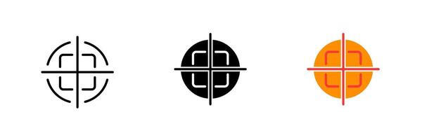 Aim. Target audience, targeting, targetologist, sight, business plan, strategy, achievement, achieve. set icon in line, black and colorful styles isolated on white background vector