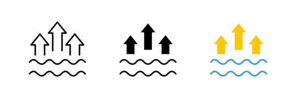 Water waves with up arrows. Evaporation, vaporization, humidification, drought, air humidity, water cycle in nature. set icon in line, black and colorful styles isolated on white background vector
