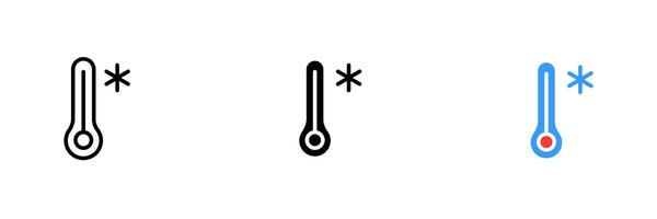 Thermometer with snowflake. Frost, winter, cold season, temperature measurement, weather conditions, nature, precipitation, snow. set icon in line, black and colorful styles on white background vector