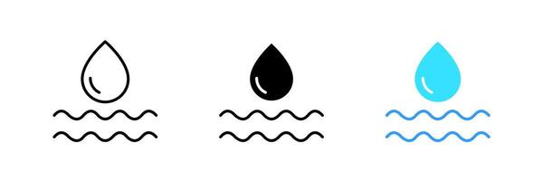 Waterdrop with waves. Clean drinking water, rain drop, water cycle in nature, reservoir, swimming. set icon in line, black and colorful styles isolated on white background vector