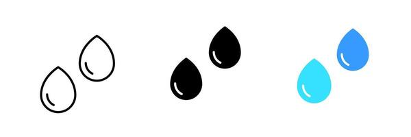 Two waterdops. Raindrop, rain, precipitation, clean drinking water, humidity, moisture, water cycle, weather. set icon in line, black and colorful styles isolated on white background vector