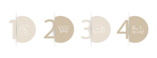 Collection of delivery icons illustrating various aspects of product shipping and delivery. Efficient, reliable, fast. Pastel color background. line icon vector