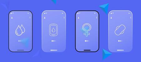 Set of eco-friendly energy icons representing renewable energy sources such as solar power, wind power. Glassmorphism style. Ui phone app vector