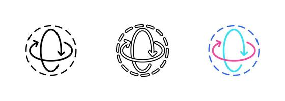 Recycling symbol, with three arrows moving in a clockwise direction forming a triangle. set of icons in line, black and colorful styles isolated. vector
