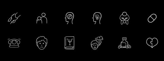 Collection of icons representing mental support and assistance. Empathy, listening, support. white set icon vector