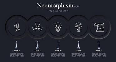 Set of eco-friendly energy icons representing renewable energy sources such as solar power, wind power, hydroelectricity, and geothermal energy. Neomorphism style. line icon vector