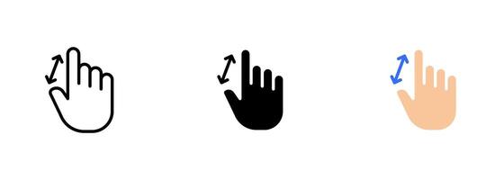 A hand holding a smartphone with a zoom-out icon indicating that the user is zooming out or moving away from a location on a map. set of icons in line, black and colorful styles isolated. vector