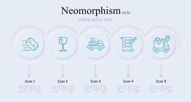 Collection of delivery icons illustrating various aspects of product shipping and delivery. Efficient, reliable, fast. Neomorphism style. line icon vector
