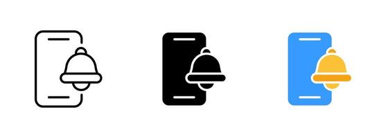 A mobile phone with a clock icon indicating the presence of an alarm feature. set of icons in line, black and colorful styles isolated. vector