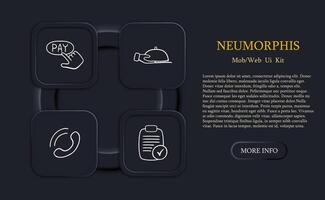 Set of icons representing fast food delivery. Quick, convenient, food delivery, icons, set, restaurant. Neomorphism style. line icon vector
