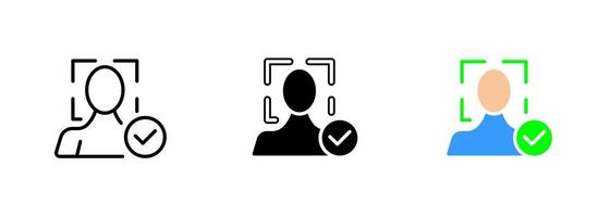 Facial scanning is the process of using biometric technology to capture and analyze an individual's unique facial features. set of icons in line, black and colorful styles isolated. vector