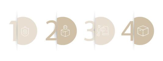 Collection of delivery icons illustrating various aspects of product shipping and delivery. Efficient, reliable, fast. Pastel color background. line icon vector