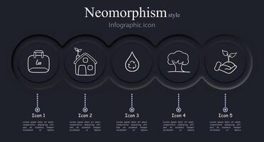 Set of eco-friendly energy icons representing renewable energy sources such as solar power, wind power. Neomorphism style. line icon vector
