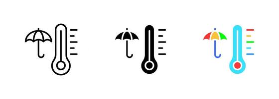 Thermometer with an umbrella icon, which may represent the relationship between temperature and weather conditions such as rain. set of icons in line, black and colorful styles isolated. vector