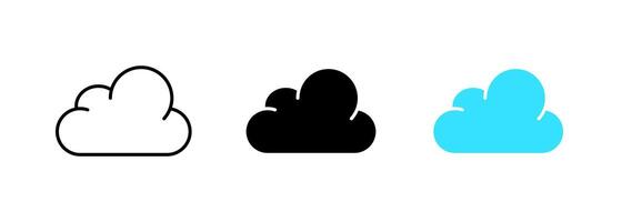 The image depicts an icon of clouds, which may represent different weather conditions such as rain, storm, or overcast skies. set of icons in line, black and colorful styles isolated. vector