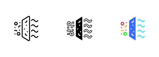 Fan blowing air, which may represent the concept of air circulation, ventilation, or cooling. set of icons in line, black and colorful styles isolated. vector