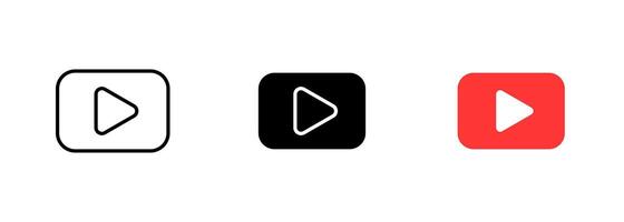YouTube logo, which is a square with a red background and a white triangle inside, representing a play button. set of icons in line, black and colorful styles isolated. vector