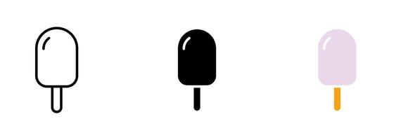 Ice cream on a stick, which may represent the concept of summer, refreshment, or dessert. set of icons in line, black and colorful styles isolated. vector