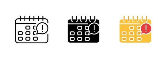 A calendar with a notification icon, highlighting the importance of setting reminders for important events and tasks. set of icons in line, black and colorful styles isolated. vector