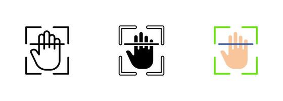 A fingerprint scanner, used for biometric authentication and security purposes. The scanner reads and records the unique ridges. set of icons in line, black and colorful styles isolated. vector