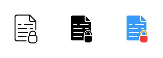 A file icon with a lock symbol, often used to represent a file that is protected or encrypted for security purposes. set of icons in line, black and colorful styles isolated. vector