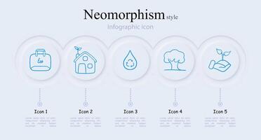 Set of eco-friendly energy icons representing renewable energy sources such as solar power, wind power. Neomorphism style. line icon vector