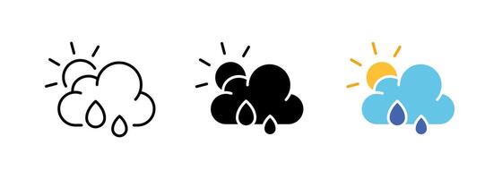A depiction of rain clouds, symbolizing the arrival of precipitation. The image evokes feelings of freshness and renewal. set of icons in line, black and colorful styles isolated. vector