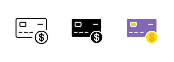 A bank card featuring the iconic dollar sign, representing financial transactions and the power of money. set of icons in line, black and colorful styles isolated. vector
