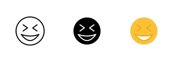 The laughing face emoji, which is yellow in color, shows a face with closed eyes and a wide open mouth with teeth showing. set of icons in line, black and colorful styles isolated. vector