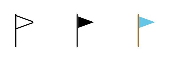 A flag icon on a pole. The flag has a rectangular shape and two color options red and blue. set of icons in line, black and colorful styles isolated. vector