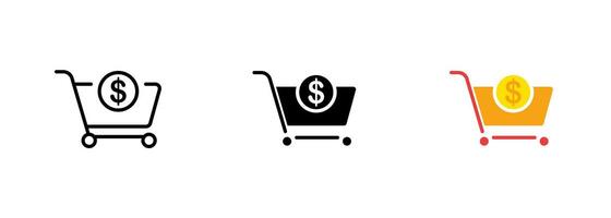 A shopping basket with a dollar sign icon is a symbol commonly used to represent online shopping or e-commerce. set of icons in line, black and colorful styles isolated. vector