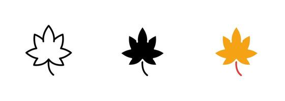 A leaf with a tapering shape resembling a wedge, featuring a narrow base and a wide apex. set of icons in line, black and colorful styles isolated. vector