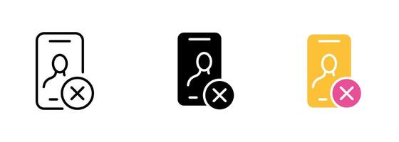 A smartphone with a cross icon, indicating a function to close an application or dismiss a notification. set of icons in line, black and colorful styles isolated. vector